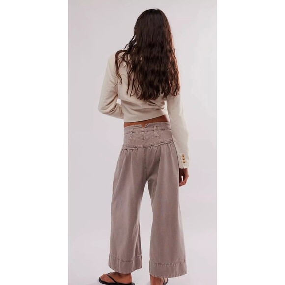Free People Sweet Talk Chino Trousers Pants Mid-Rise Cropped Wide Leg M10 282784 - Picture 4 of 9